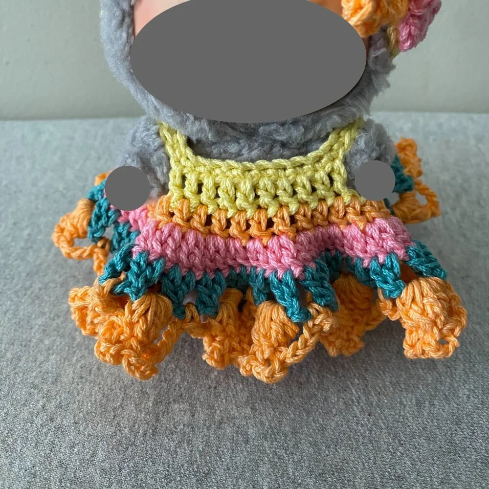 Handmade Crochet Multicoloured Floral Outfit for 17cm Plush Doll 2-Piece Set - Picture 6 of 9